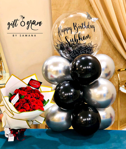Balloon Bunch with Flower Bouquet - Giftogram By Samana