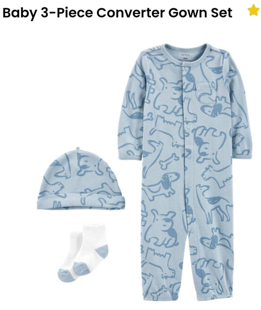 Carters Baby 3-Piece Converter Gown Set (9 Months) – Soft Cotton Sleepwear