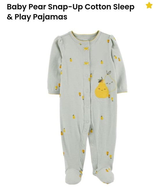 Carters Baby Pear Snap-Up Cotton Pajamas (9 Months) – Sleep & Play Outfit
