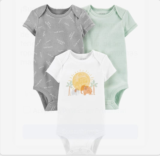 Carters Baby 3-Piece Bodysuit Set (6 Months) – Soft Cotton Onesies