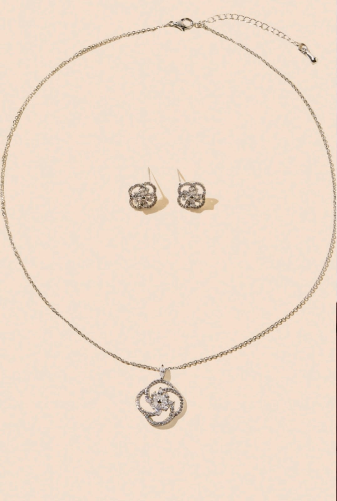 MAX crystal flower knot necklace set with matching floral earrings