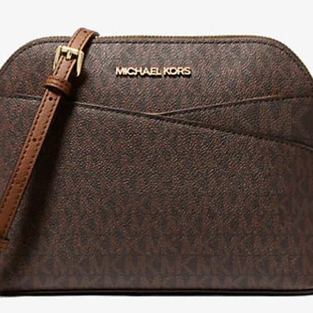 Michael Kors brown monogram crossbody bag with gold chain