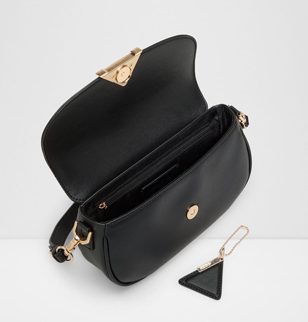 ALDO Black Shoulder Bag with Gold Triangle Clasp