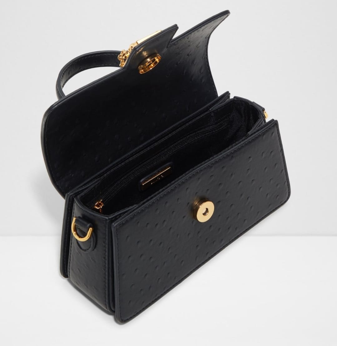 ALDO Black Top Handle Bag with Gold Chain Lock
