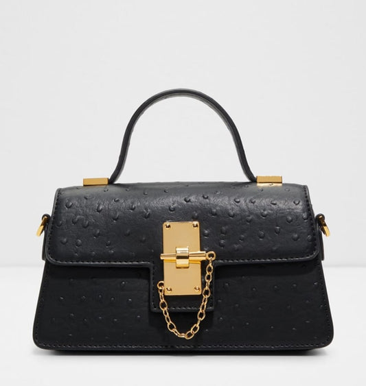ALDO Black Top Handle Bag with Gold Chain Lock