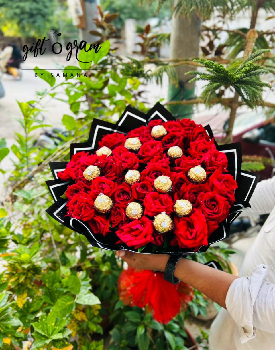 50 Roses with 12 Ferrero Rocher