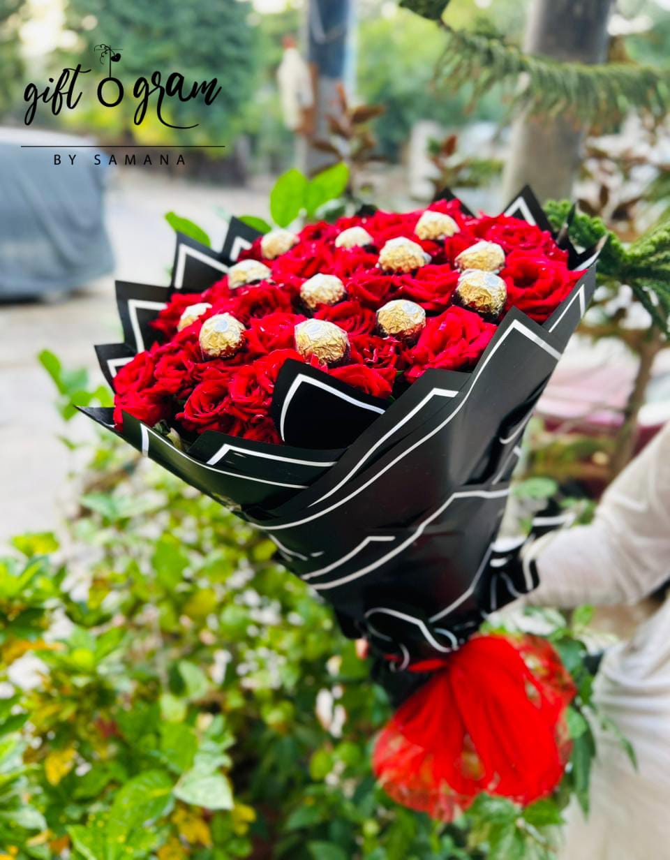 50 Roses with 12 Ferrero Rocher