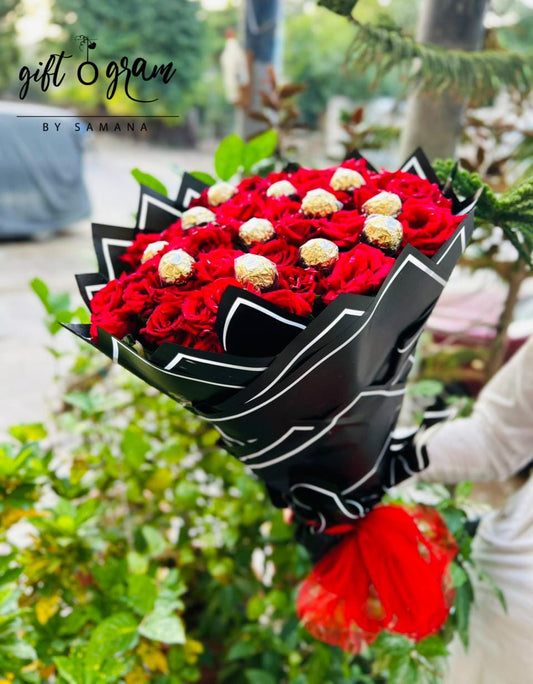 50 Roses with 12 Ferrero Rocher