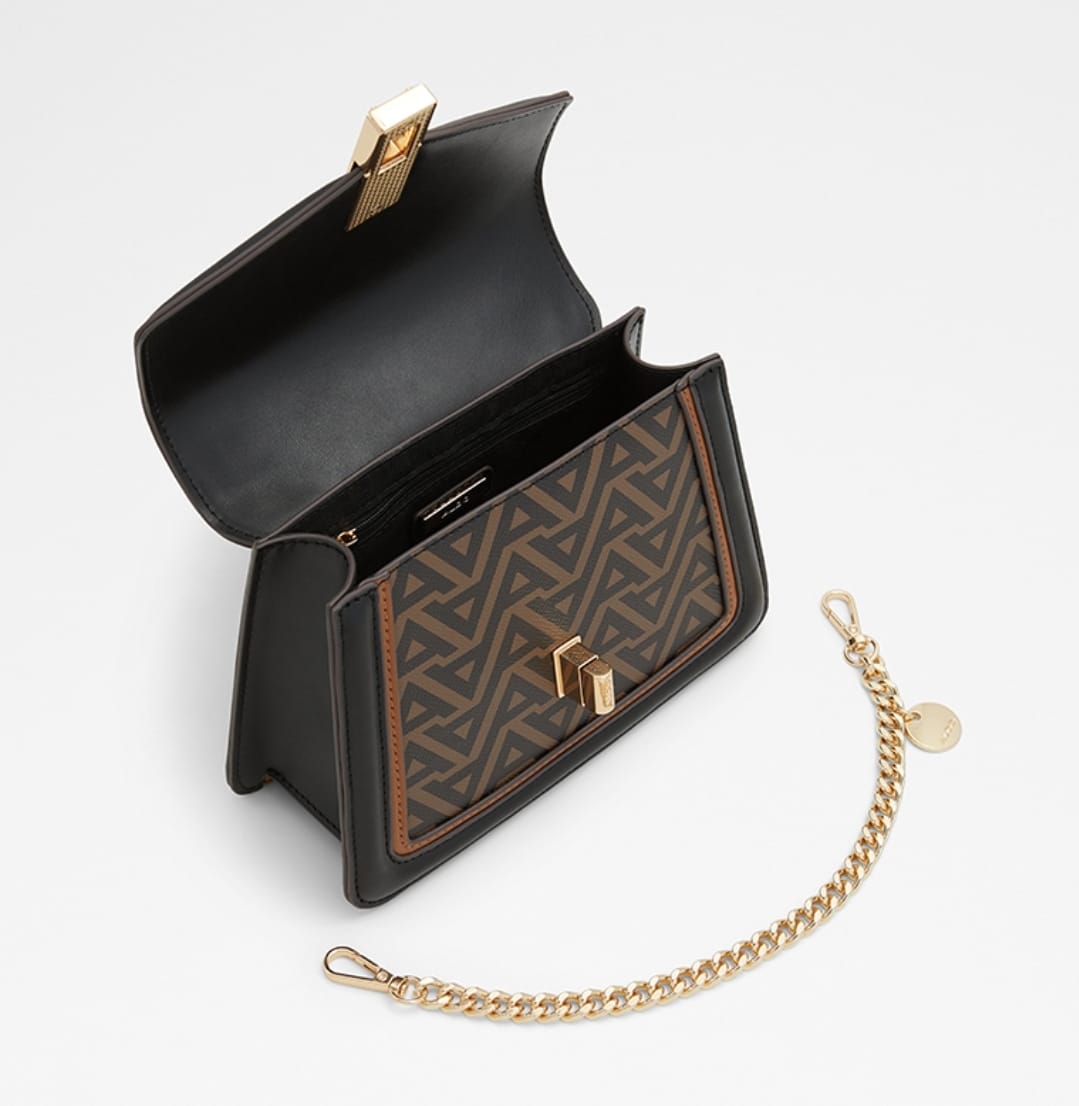 Elegant Black & Brown Chain Handle Handbag (Aldo)
