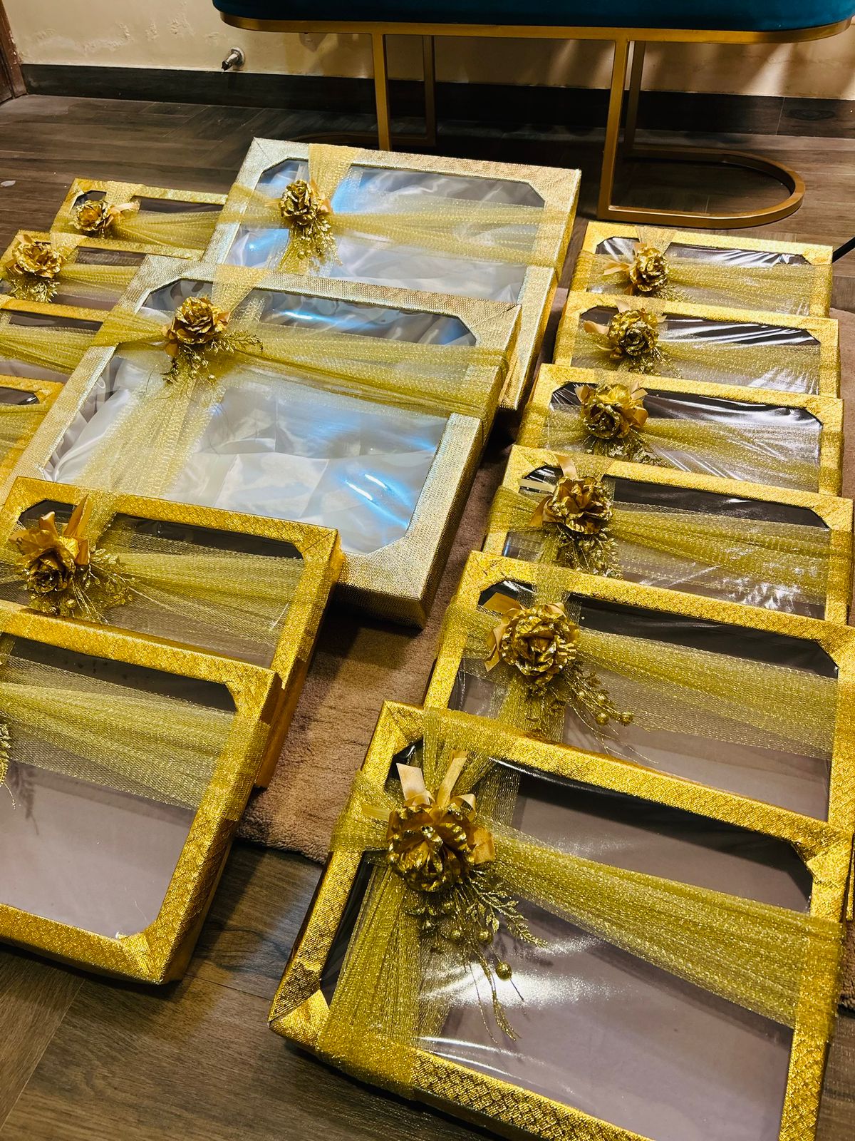 Gift Box with Decorative Net & Floral Ribbon