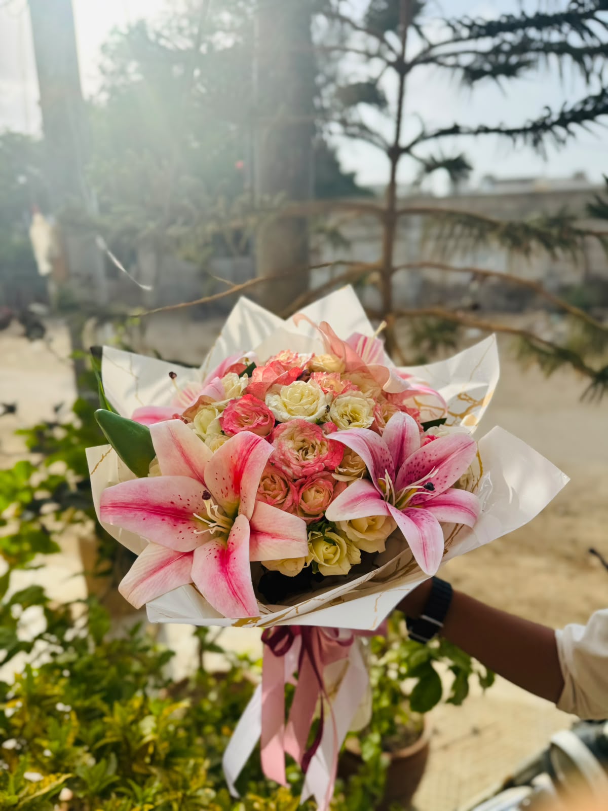 Luxury Pink Lily & Rose Bouquet