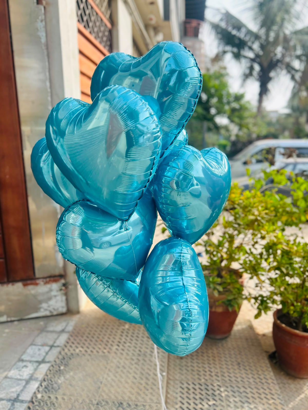 Blue Heart Foil Balloon Bunch
