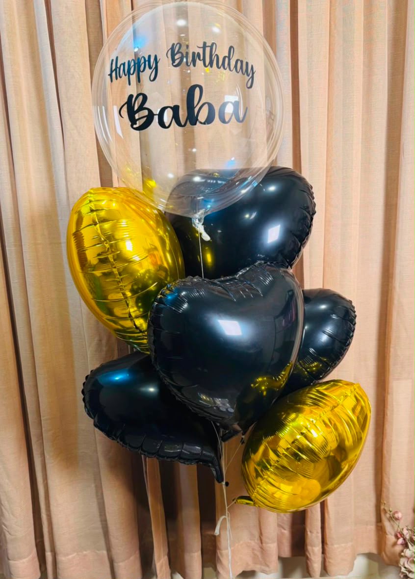 Personalized Black & Gold Birthday Balloon Bouquet
