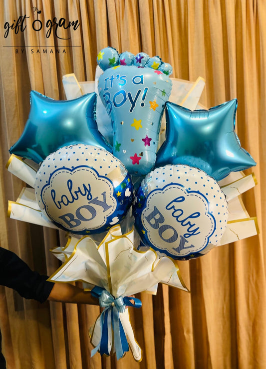 Baby boy balloon bunch with blue star balloons and “It’s a Boy” balloons – Giftogram by Samana Karachi Pakistan