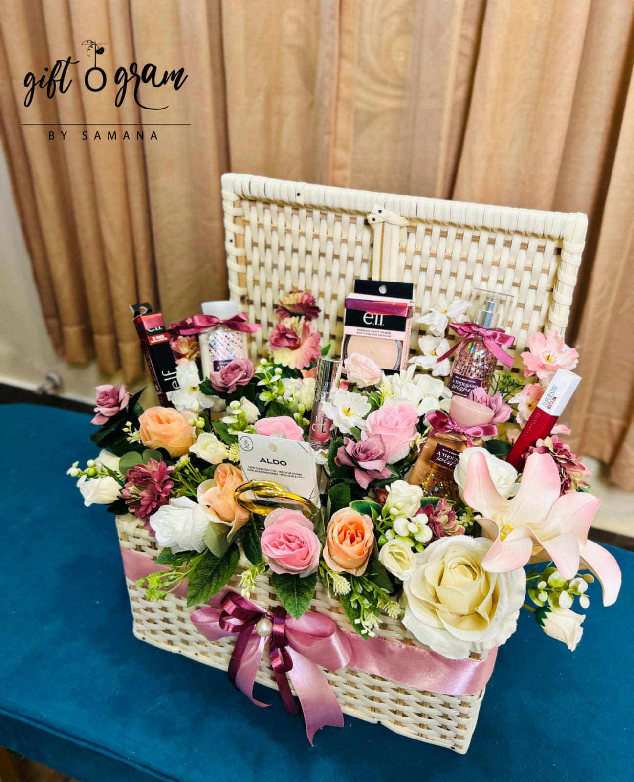 Luxury Makeup & Flowers Gift Basket