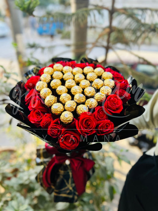 Ferrero rocher chocolate bouquet with red roses