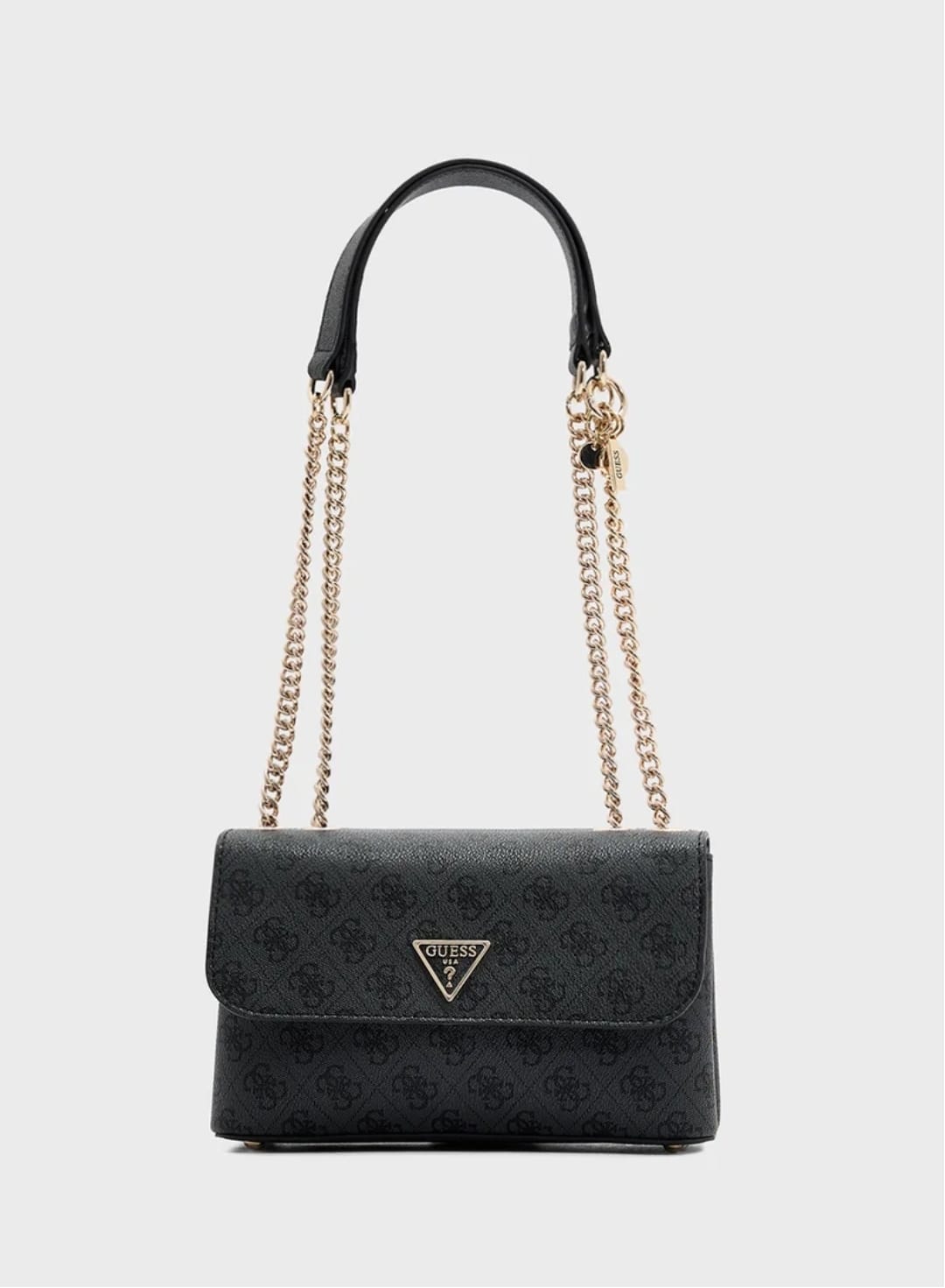GUESS black logo shoulder bag with gold chain strap