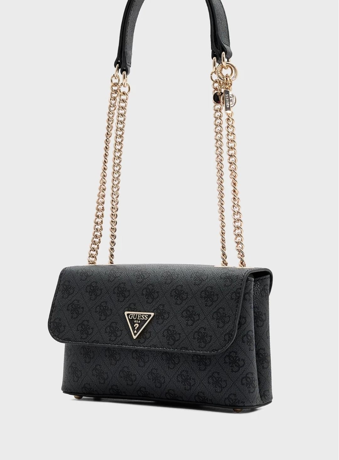 GUESS black logo shoulder bag with gold chain strap