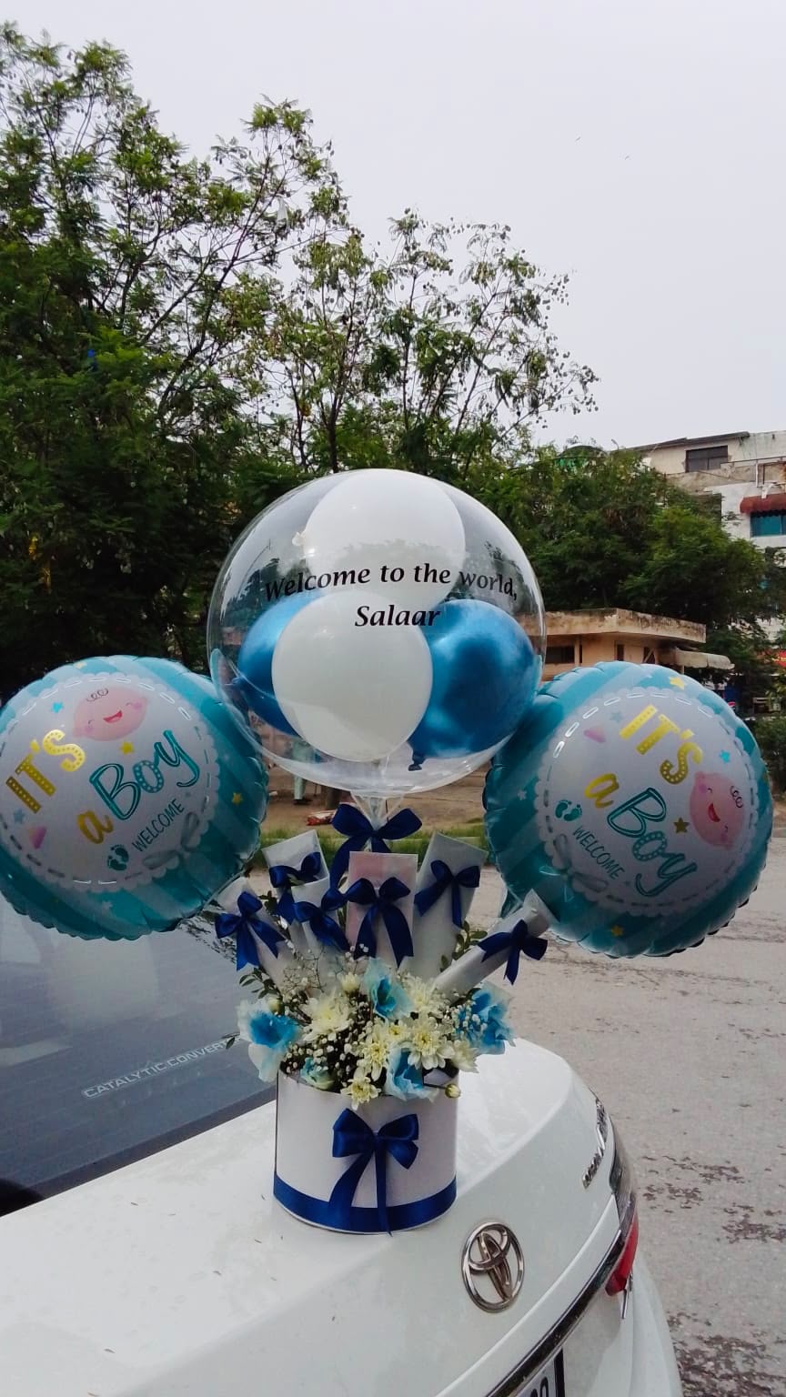 Welcome Baby Boy Balloon Gift Box with Flowers and Chocolates in Islamabad by Giftogram By Samana