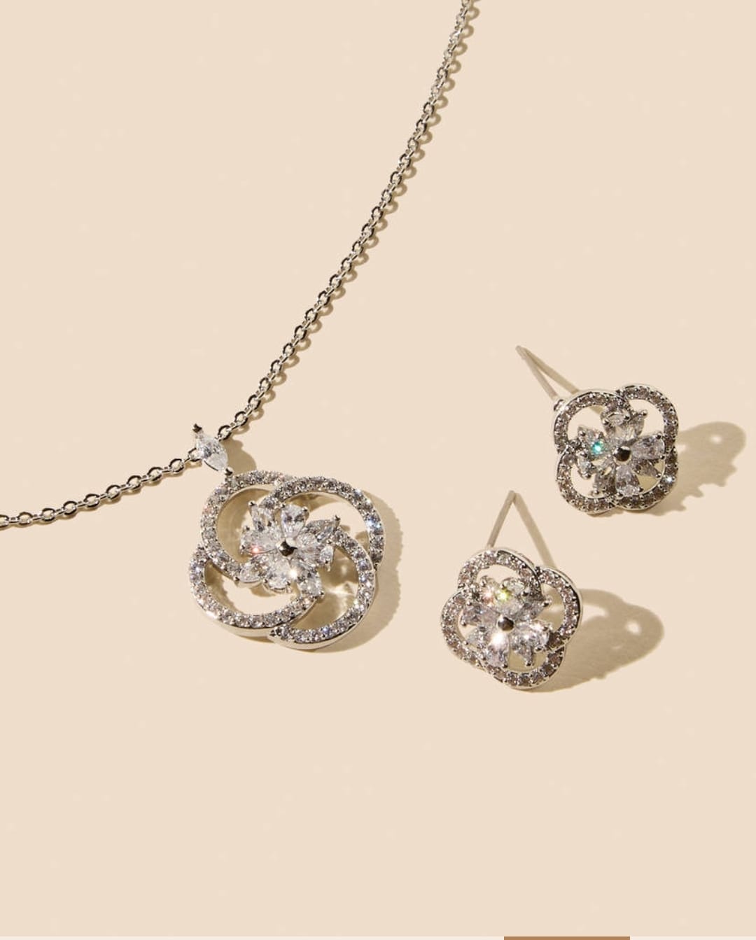 MAX crystal flower knot necklace set with matching floral earrings