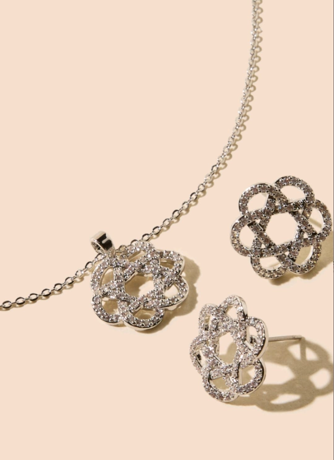 MAX crystal knot necklace set with matching sparkling earrings
