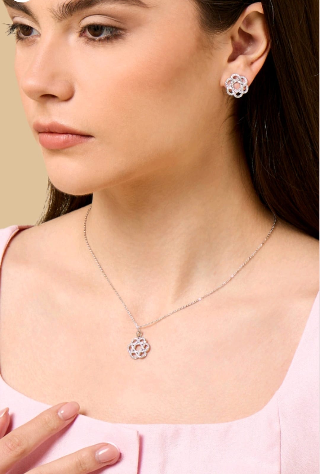 MAX crystal knot necklace set with matching sparkling earrings