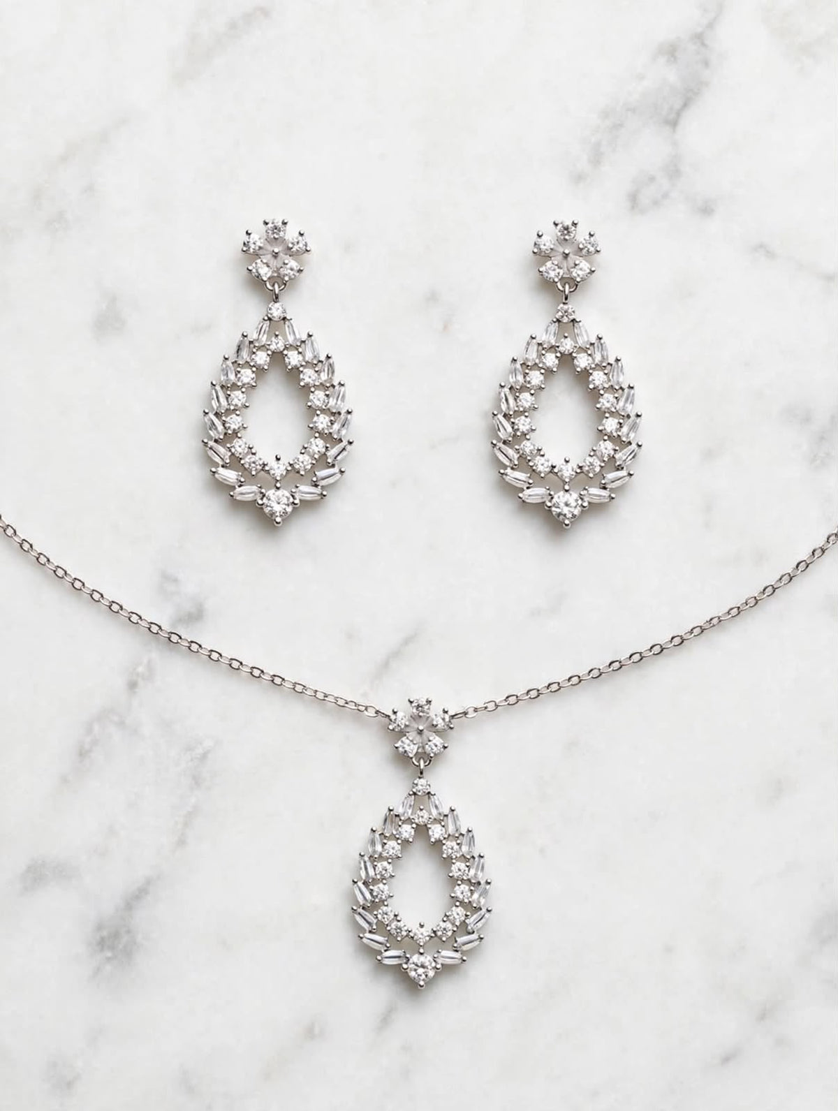 Max crystal teardrop necklace and matching drop earrings jewelry set