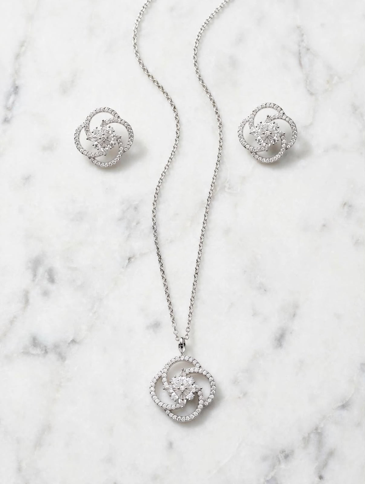 Max silver crystal necklace and earrings set