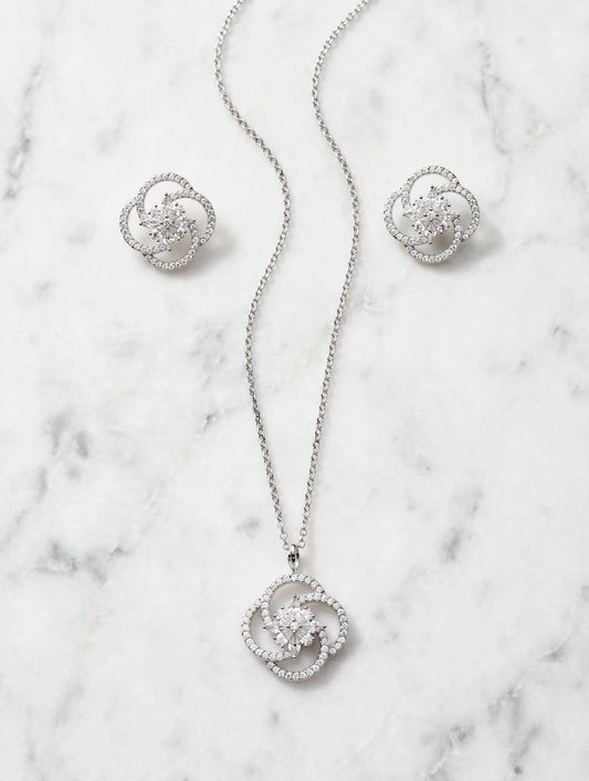 Max silver crystal necklace and earrings set