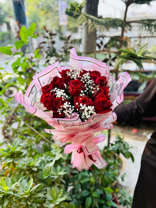 Imported Roses Bouquet with Baby’s Breath