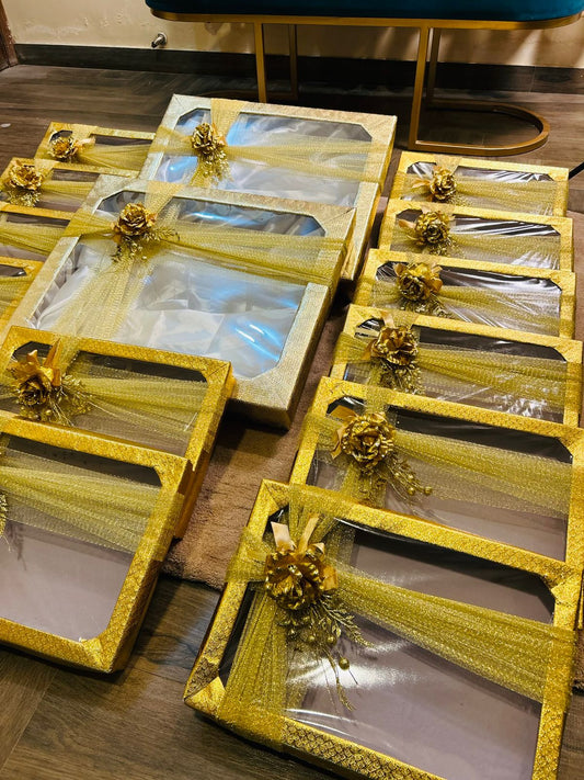 Gift Box with Decorative Net & Floral Ribbon