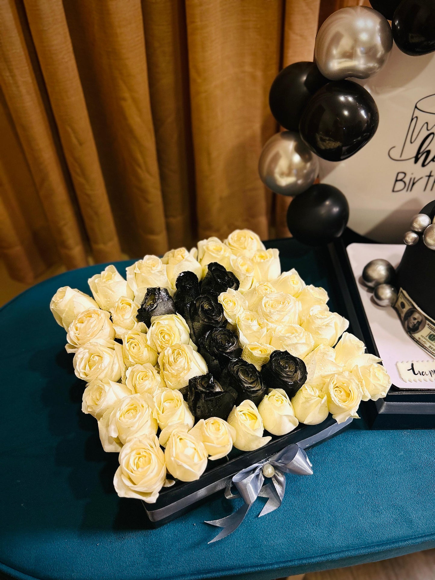 Luxury White & Black Heart Rose Box