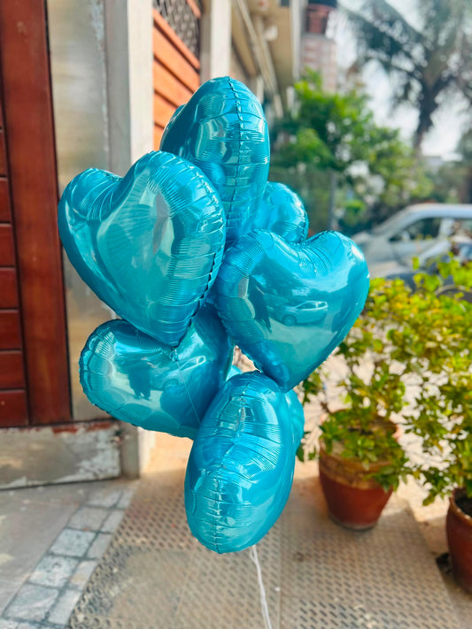 Blue Heart Helium Foil Balloon Bunch
