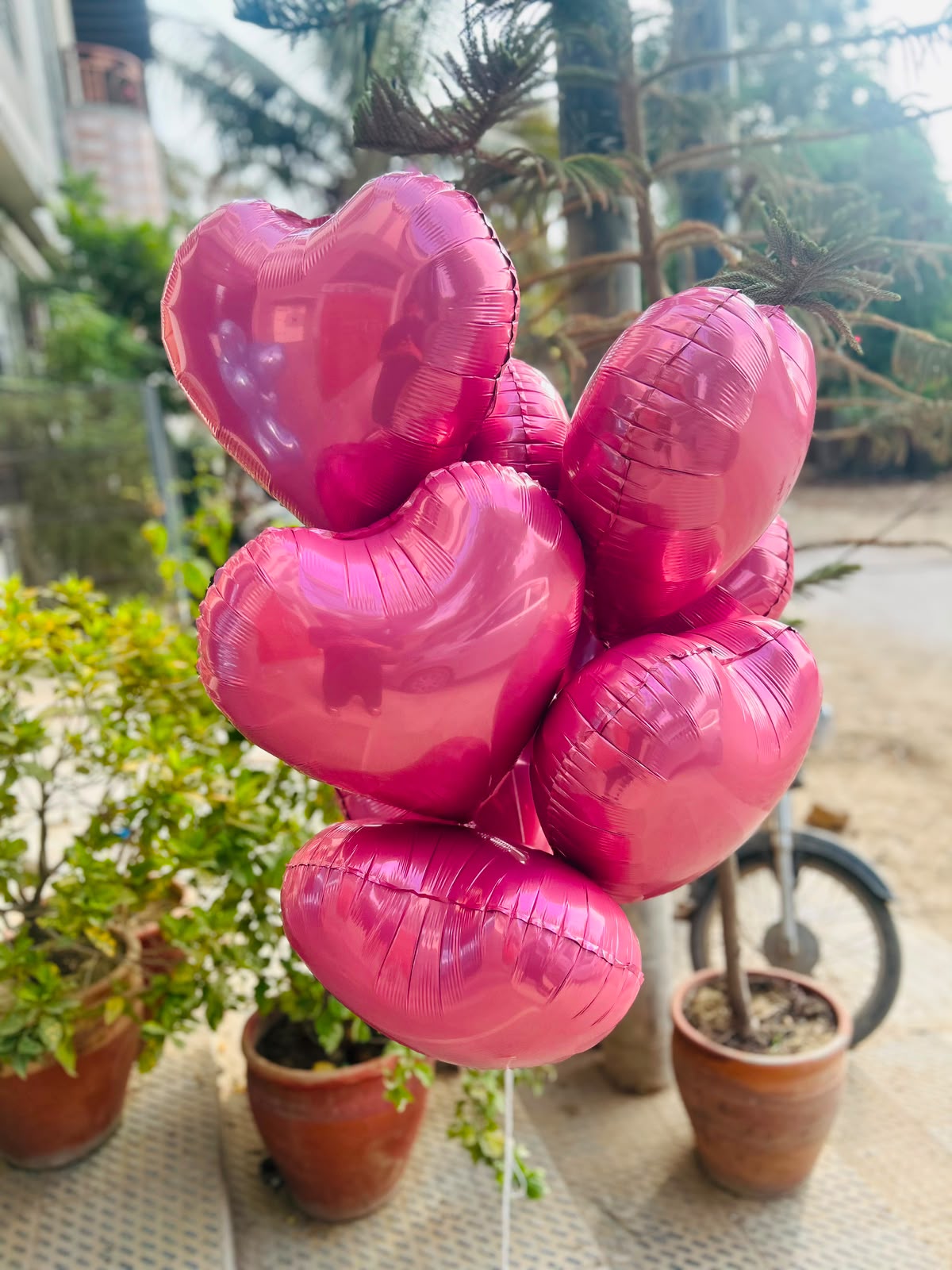 Pink Heart Helium Balloon Bunch