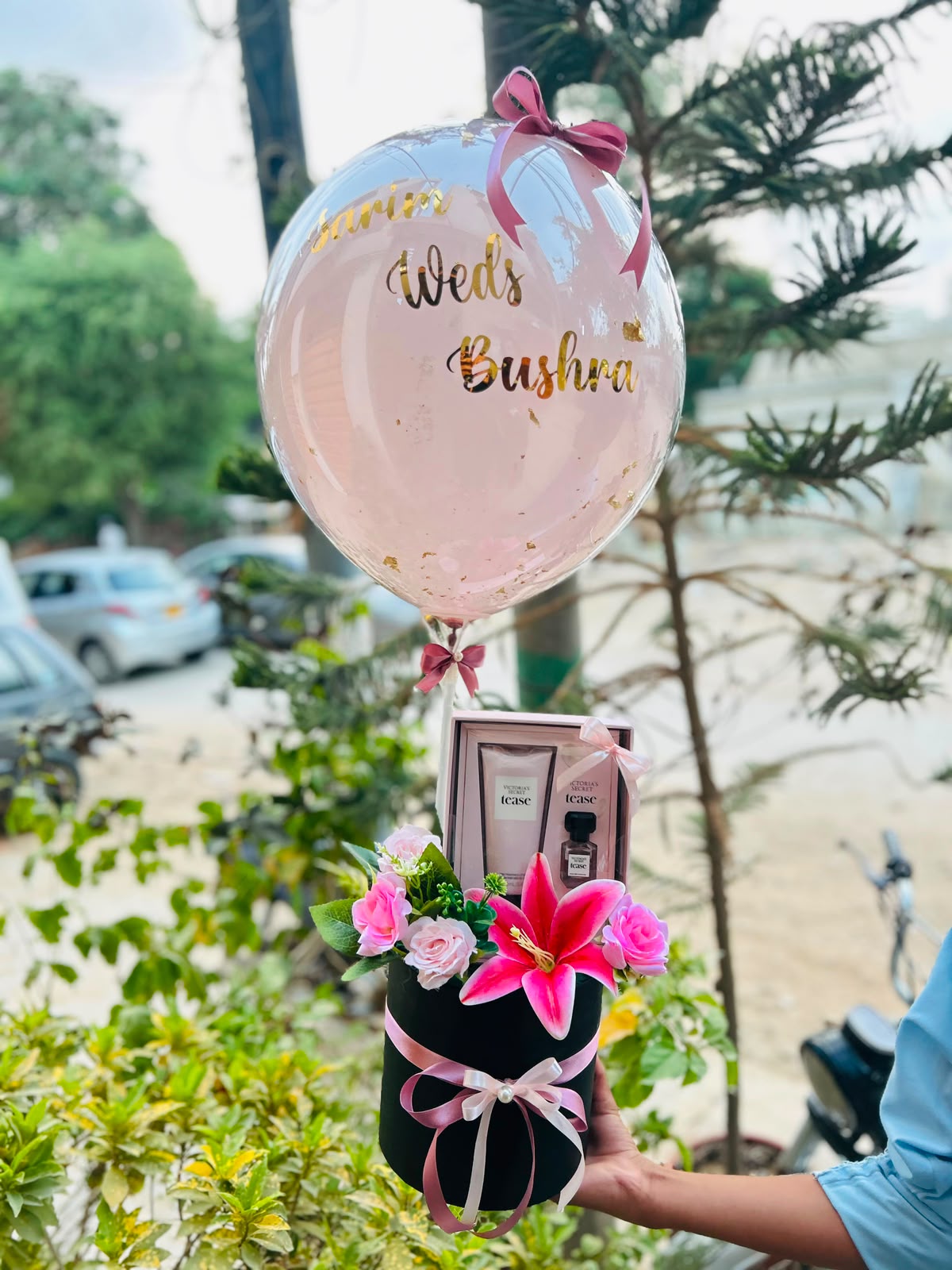 Personalized Floral Gift Box with Balloon & Perfume