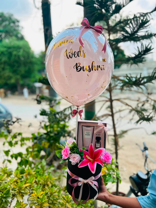 Personalized Floral Gift Box with Balloon & Perfume